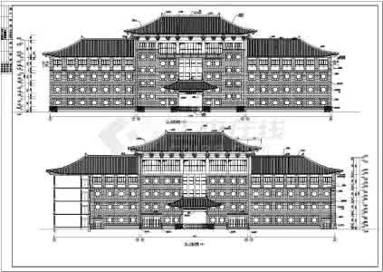 中学教学楼建筑施工图 四层仿古建筑中学教学楼建筑施工图