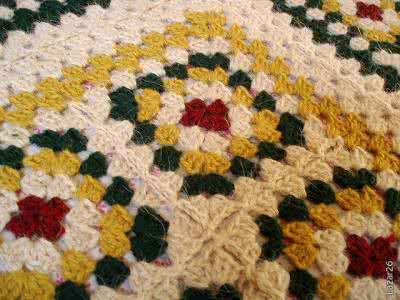 钩编多角花方格毯子 方格花钩毯