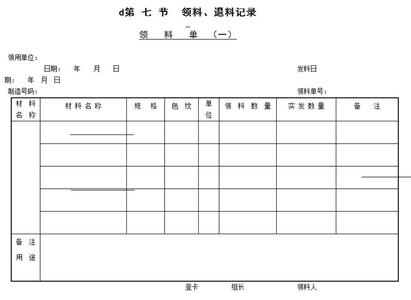 领料单填写样本 领料单填写样本 领料单