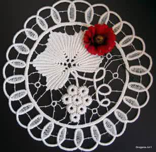 棒针蕾丝园桌布编织图 针的魔法----虾编蕾丝