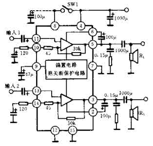 mt8223lfmu电路图 TA8223/TA8223K双通道功率放大电路_电路图