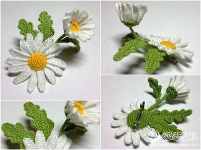 钩针胸针 小清新钩针雏菊胸针制作图片教程