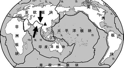 世界板块分布图 世界板块图 读世界板块的分布图，完成下列各小题。小题1:关于图中板块的叙述，