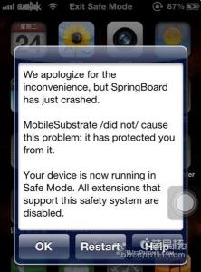 inconvenience iPhone越狱后出现错误“We apologize for the inconvenience”怎么办