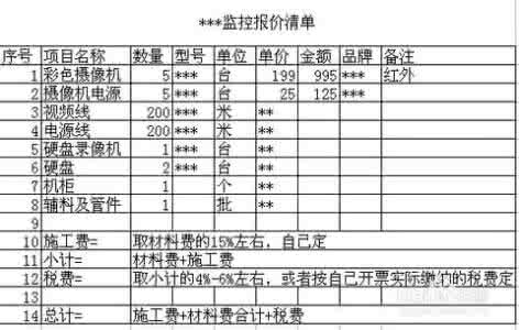 装修报价单表格怎么做 监控报价 监控报价单怎么做