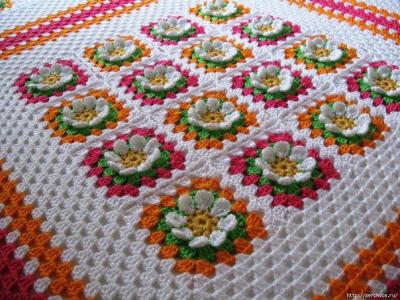 拼花毯子钩针毛线编织 立体花钩针毯----另线的尝试