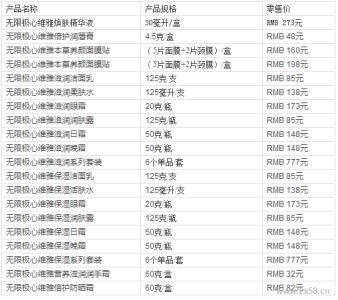 无限极化妆品价格表 无限极化妆品价格表 2014年无限极化妆品价格表