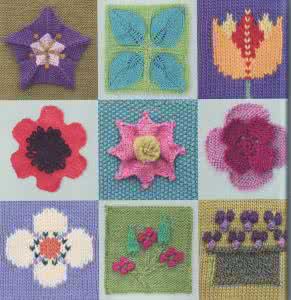 棒针提花编织技巧 75 Floral Blocks to Knit----棒针提花“花和叶”