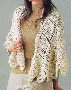 棒针编织菠萝花披肩 围巾·披肩 棒针编织美丽菠萝花蕾丝披肩图解教程