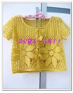 夏季短袖衫的钩针图解 钩针编织----黄色短袖衫“余夏微步”