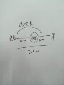 栓牛扣绳子系法图解 一头被10公尺绳子 一头被10公尺绳子栓住的老虎，要如何吃到20公尺外的草?