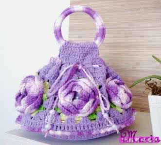 包包手提包时尚 包包 美丽时尚的立体花圆环手提包的钩法图解