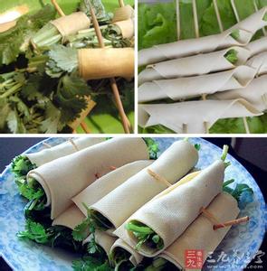 豆皮香菜卷 豆皮卷香菜 你吃过这样的素卷吗