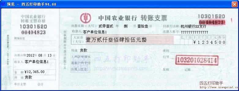 农行支票打印模板 打印支票 中国农行支票打印模板下载