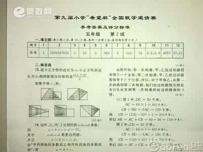 希望杯全国数学邀请赛 第六届“希望杯”全国数学邀请赛五年级第2试及答案