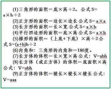 小学三年级数学公式 小学1~6年级数学公式大全！家长打印出来，不用再去翻书了！