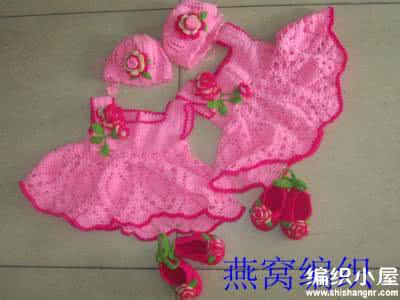 粉红色玫瑰花 【童装系列】粉红色玫瑰花连衣裙帽子鞋子(宝宝套装）