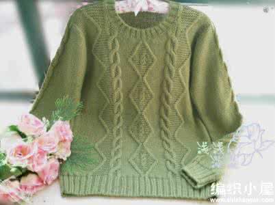 编织宝宝套头衫花样 漂亮的女士休闲套头衫（豆绿色大蝙蝠花样）
