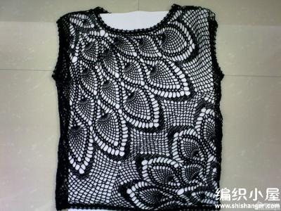 别致钩菠萝花长袖套衫 【女款系列】别致的黑色不对称钩花菠萝背心