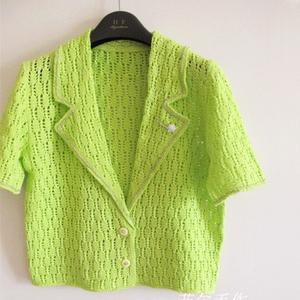 棒针开衫毛衣编织图片 棒针编织----短袖开衫翻领“小青果”