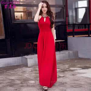 钟嘉欣红色裙装 裙装  红色长款背心