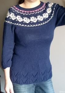 棒针编织短袖儿童毛衣 棒针提花----“玫瑰”中袖毛衣