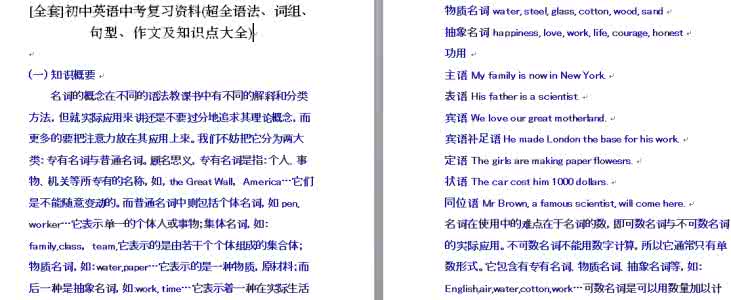 全套 初中英语中考复习资料(超全语法、词组、句型、作文及知识点大全)