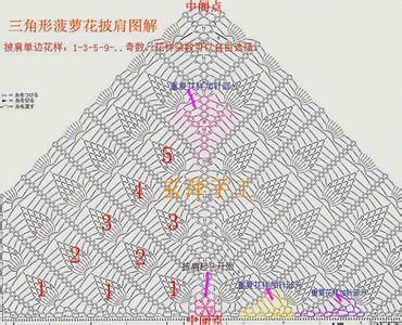 菠萝花三角披肩的钩法 套用衣服后片图解钩菠萝花三角披--附详细图解