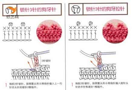 钩针狗牙针图解 如何使用钩针编织花边的狗牙针编织方法教程