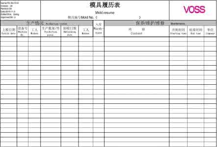 模具履历表模板 模具履历表模板 模具履历卡