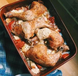 培根的做法 香蒜番茄烤鸡腿