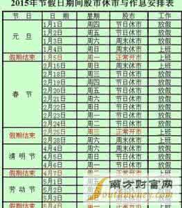 端午股市放假安排 2015中秋节股市放假安排