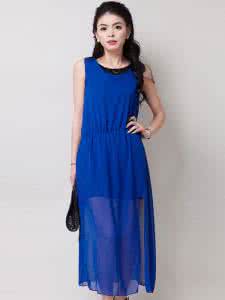 女童背心裙编织图片 女童束腰蓝色针织背心裙