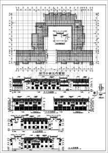 两层仿古四合院效果图 两层仿古宿舍楼建筑设计方案图