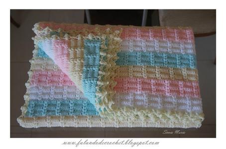 钩针童毯花样 钩针编织----适宜婴儿的格纹童毯