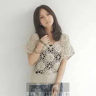 钩玫瑰网格开衫图解 清凉素雅镂空网格花钩织衫