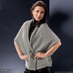 棒针一片式披肩毛衣 LY棒针编织上下针披肩衣