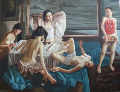 搓麻将的女人 (组图)油画《搓麻将的女人》的二个版本