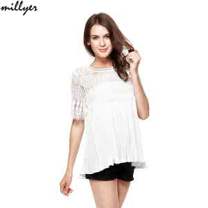 蕾丝短袖新款韩版 【女款系列】长段蕾丝韩版短袖V领套头衫