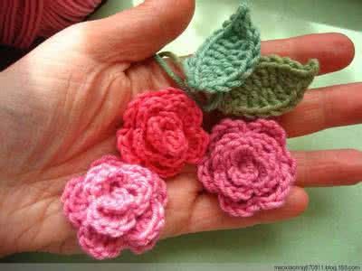 玫瑰花大叶子钩针视频 【钩针教程】如何钩玫瑰花及配叶子