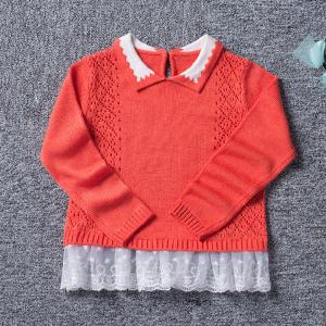 丝袜假吊蕾丝边系列 【童装系列】橘色假两件蕾丝边长款毛衣