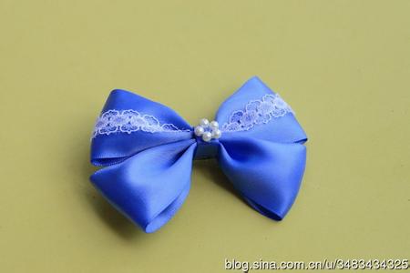 丝带蝴蝶结头饰的做法 手工丝带----带褶皱的蝴蝶结头饰