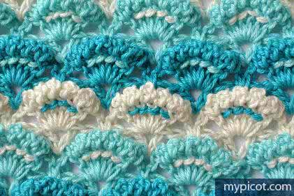 钩针贝壳花针法图解 ><推荐一款钩针网纹贝壳图案