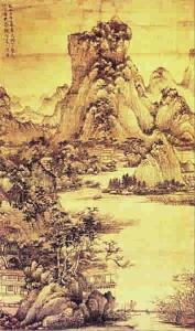 王蒙山水画高清大图 《鸡西高逸图轴》_元代王蒙设色山水画高清大图欣赏