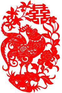双喜窗花剪纸步骤图 双喜公鸡婚庆剪纸窗花图案与剪纸教程