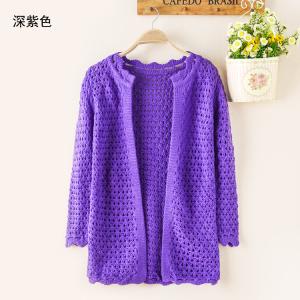 最新手钩镂空开衫图片 美丽的淡紫色镂空钩花方领衫-钩织结合的夏衫