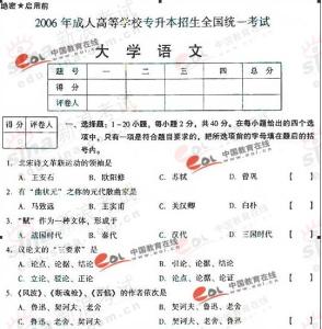 大学语文专升本试题 2006年成考专升本大学语文试题