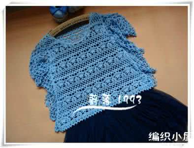 蓝色粉蝶花 【女款系列】粉蓝色钩针渔网蝶袖镂空花美衣
