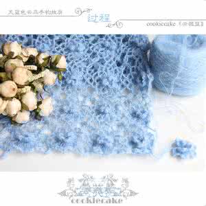 手工钩针围巾花样图解 手钩天蓝色立体花围巾