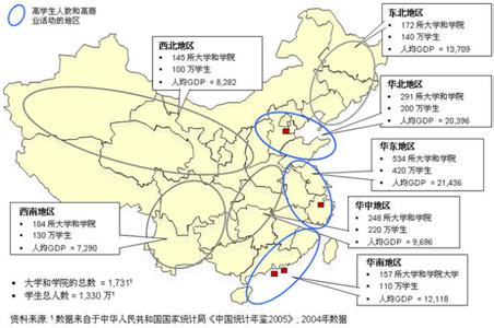 中国985211大学分布图 中国一本大学分布图